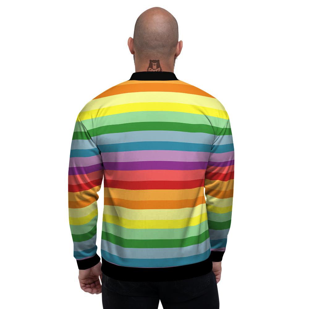 Striped Rainbow Print Pattern Men's Bomber Jacket-grizzshop