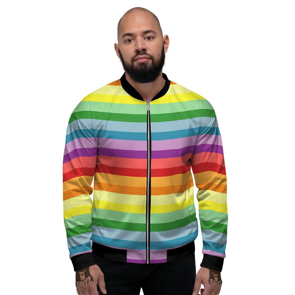 Striped Rainbow Print Pattern Men's Bomber Jacket-grizzshop