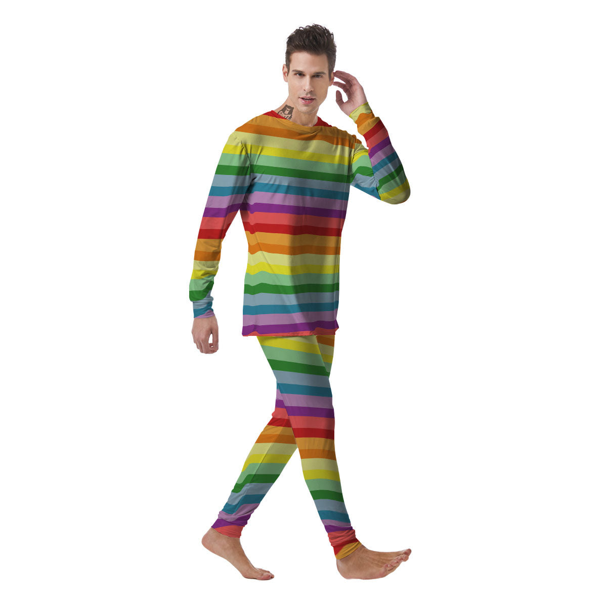 Striped Rainbow Print Pattern Men's Pajamas-grizzshop