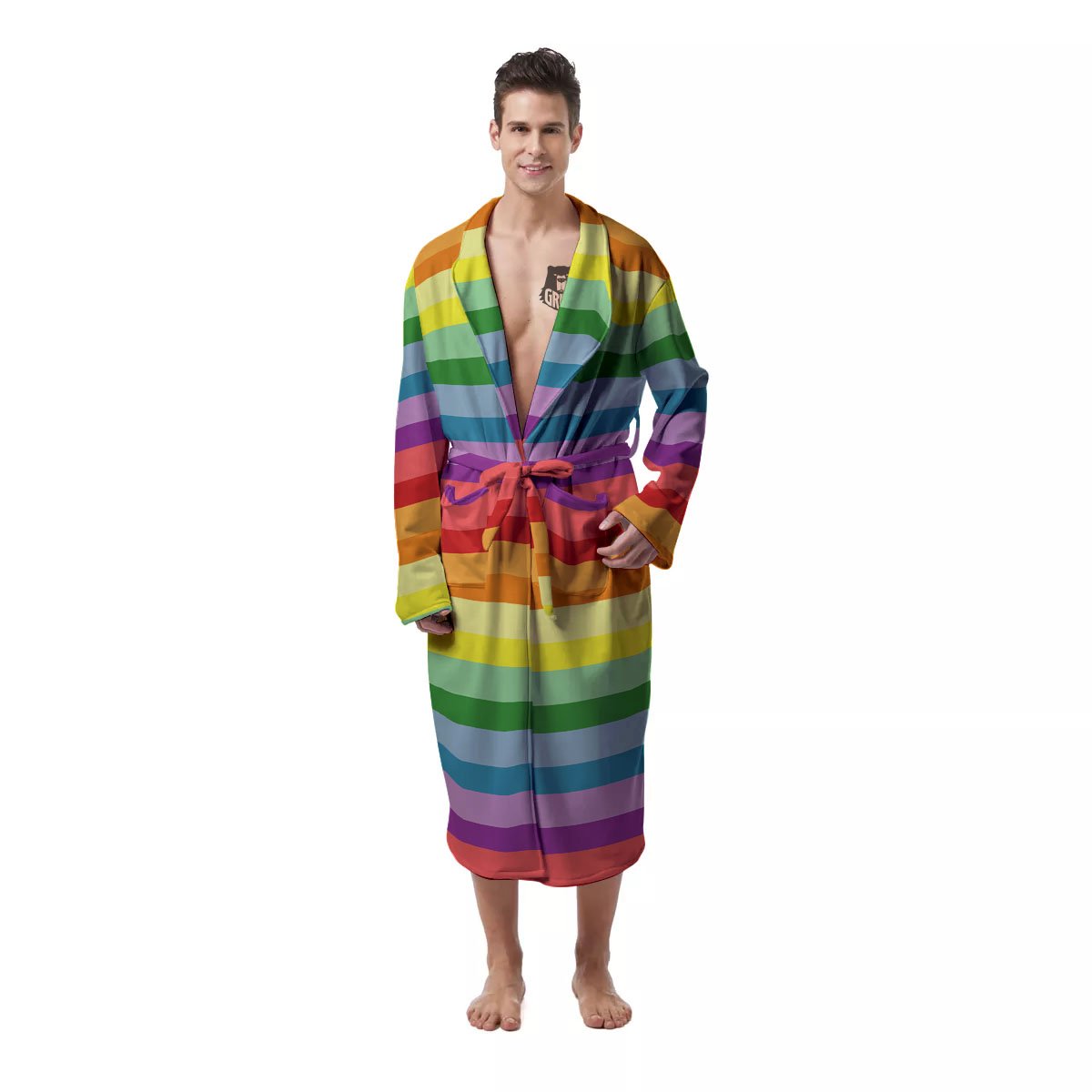 Striped Rainbow Print Pattern Men's Robe-grizzshop