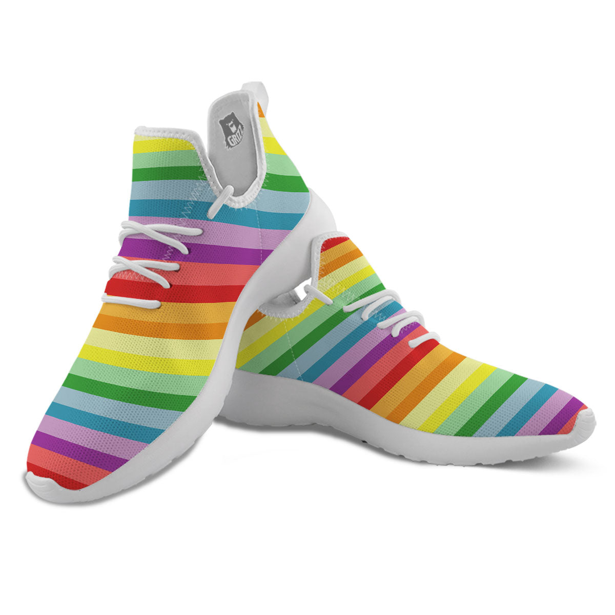 Striped Rainbow Print Pattern White Athletic Shoes-grizzshop