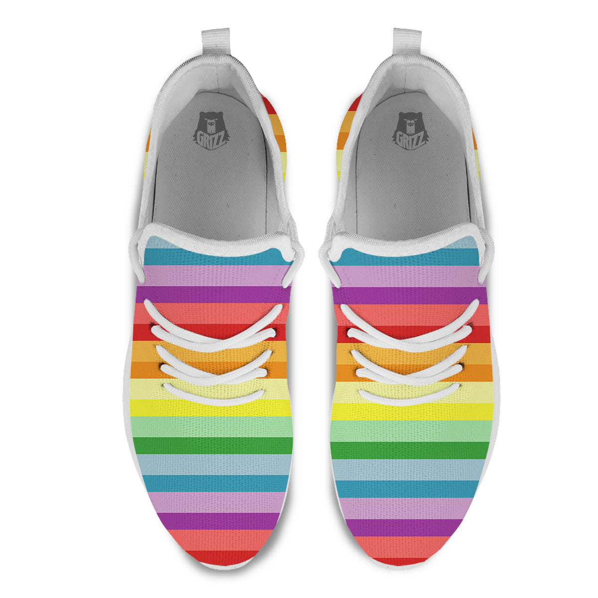 Striped Rainbow Print Pattern White Athletic Shoes-grizzshop