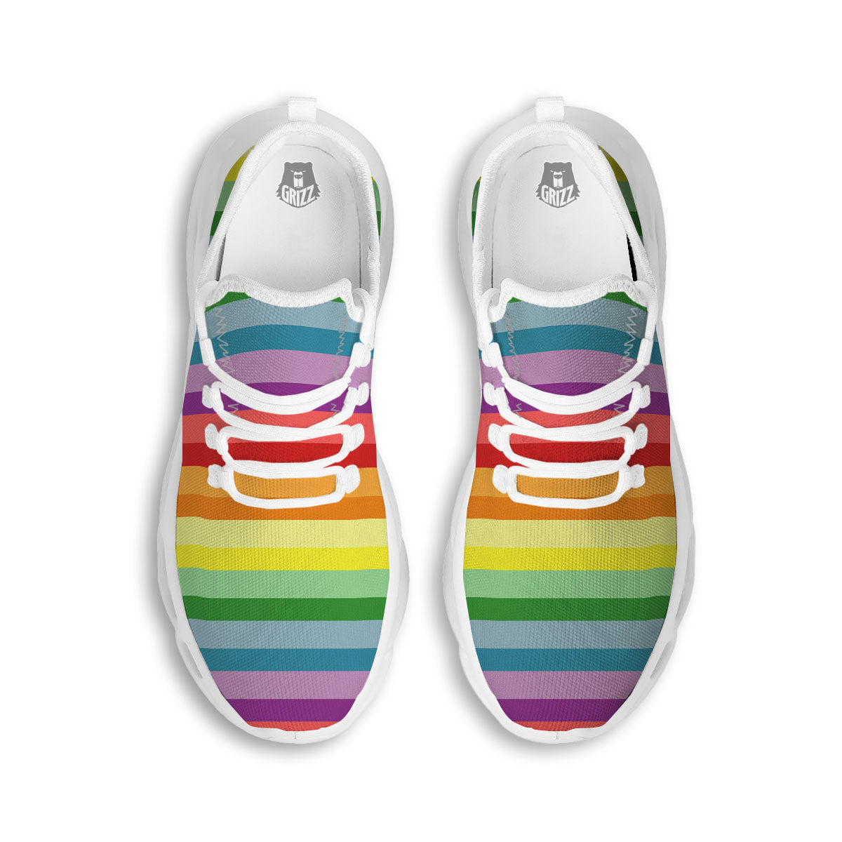 Striped Rainbow Print Pattern White Running Shoes-grizzshop