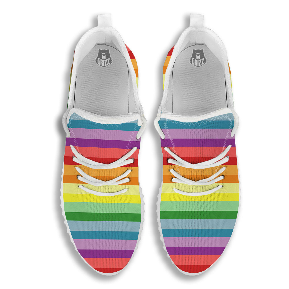 Striped Rainbow Print Pattern White Walking Shoes-grizzshop
