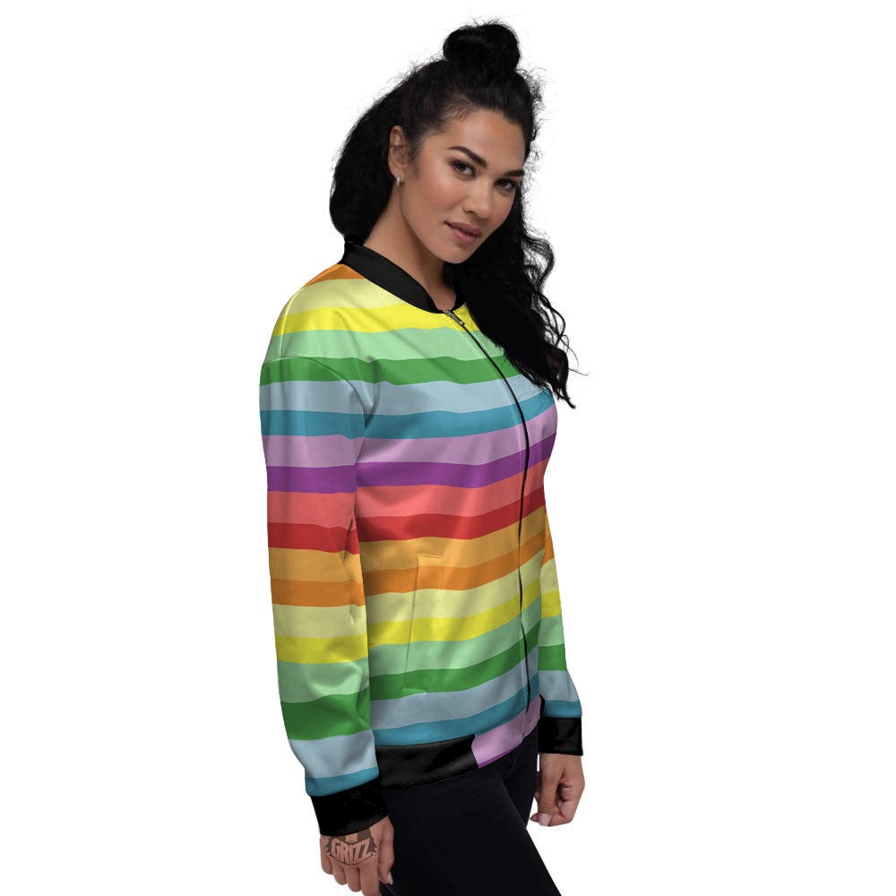 Striped Rainbow Print Pattern Women's Bomber Jacket-grizzshop