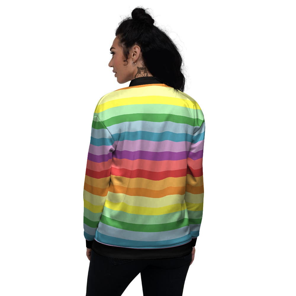 Striped Rainbow Print Pattern Women's Bomber Jacket-grizzshop