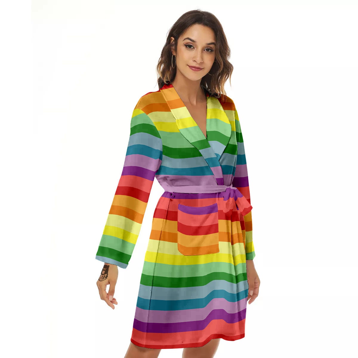 Striped Rainbow Print Pattern Women's Robe-grizzshop