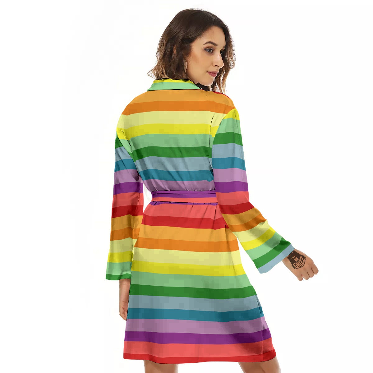 Striped Rainbow Print Pattern Women's Robe-grizzshop