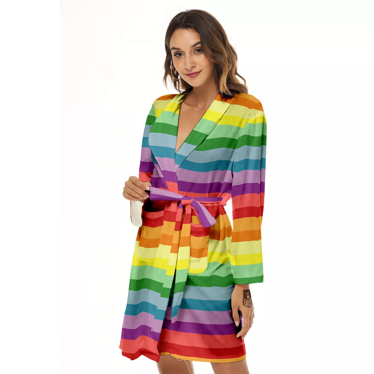 Striped Rainbow Print Pattern Women's Robe-grizzshop