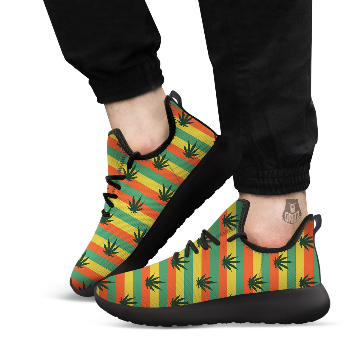 Striped Rasta Print Pattern Black Athletic Shoes-grizzshop