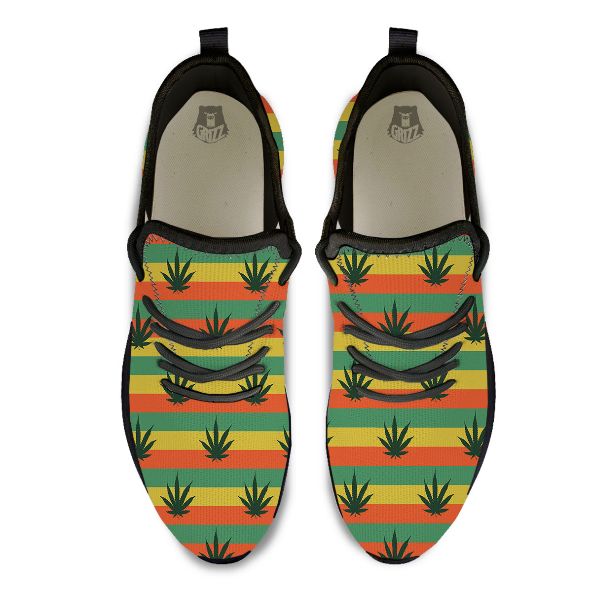 Striped Rasta Print Pattern Black Athletic Shoes-grizzshop