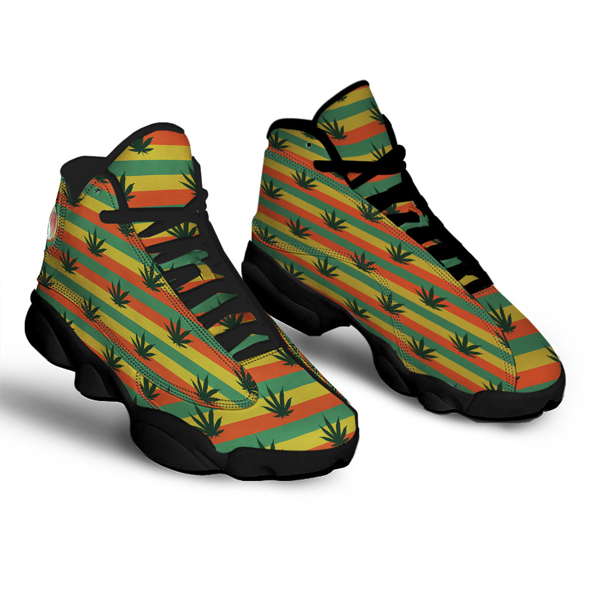 Striped Rasta Print Pattern Black Basketball Shoes-grizzshop
