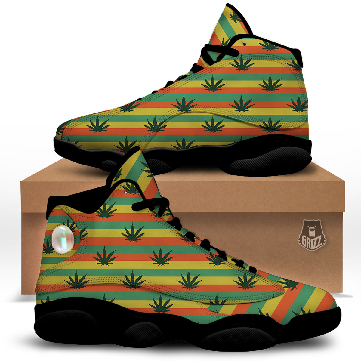 Striped Rasta Print Pattern Black Basketball Shoes-grizzshop