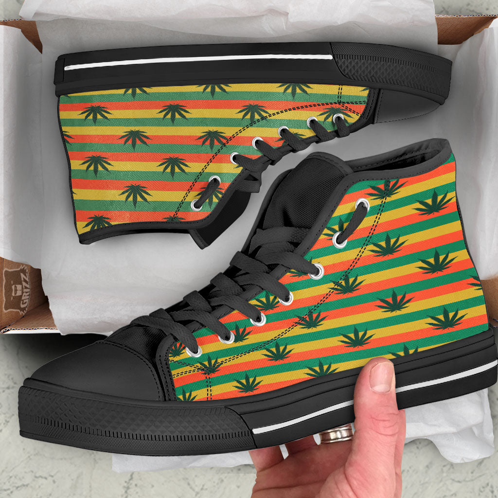 Striped Rasta Print Pattern Black High Top Shoes-grizzshop