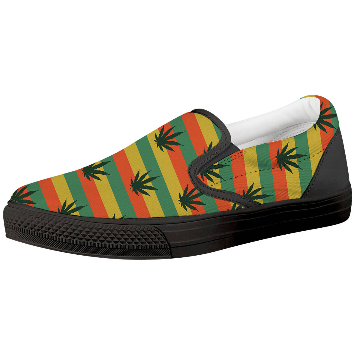 Striped Rasta Print Pattern Black Slip On Shoes-grizzshop