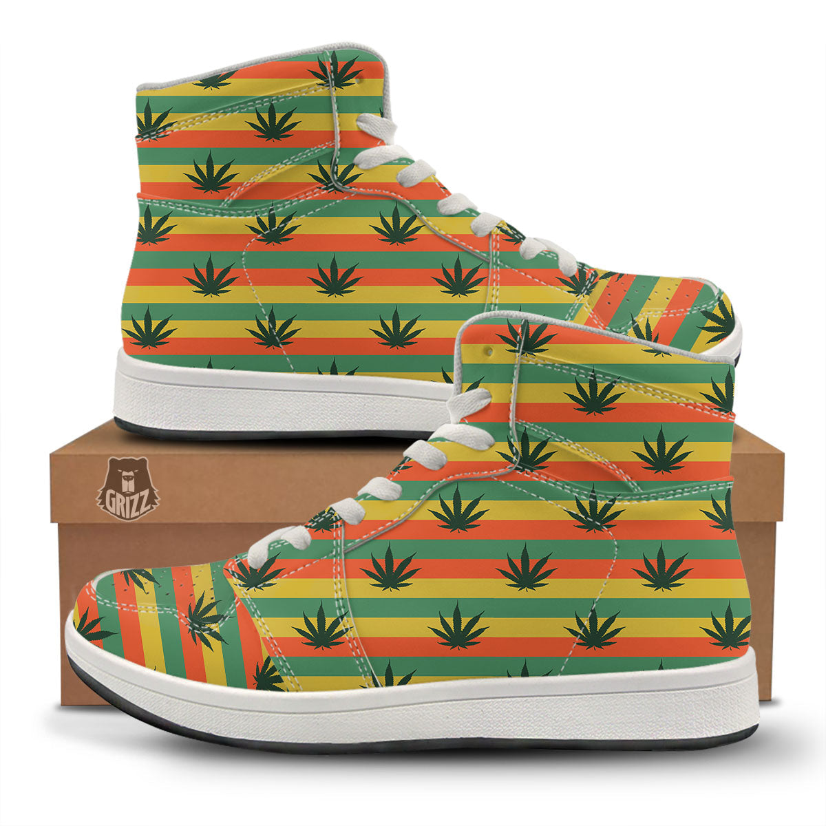 Striped Rasta Print Pattern High Top Sneakers-grizzshop