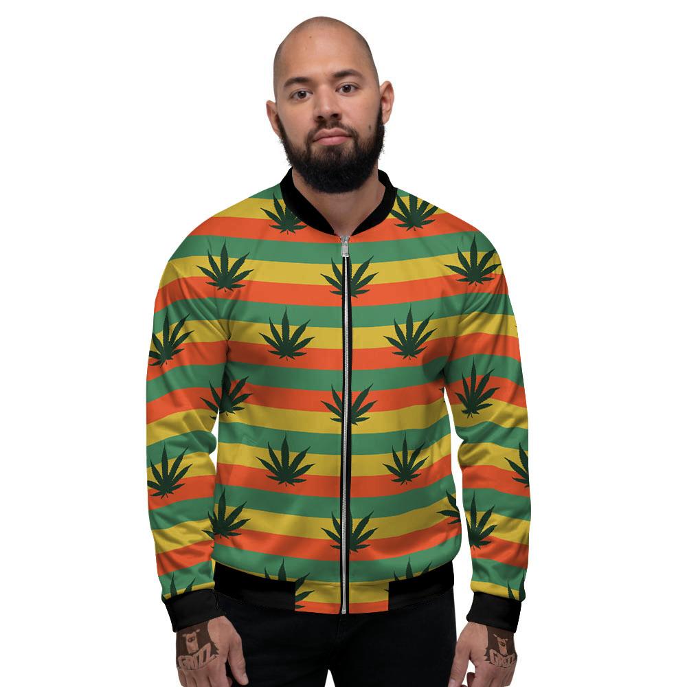 Striped Rasta Print Pattern Men's Bomber Jacket-grizzshop