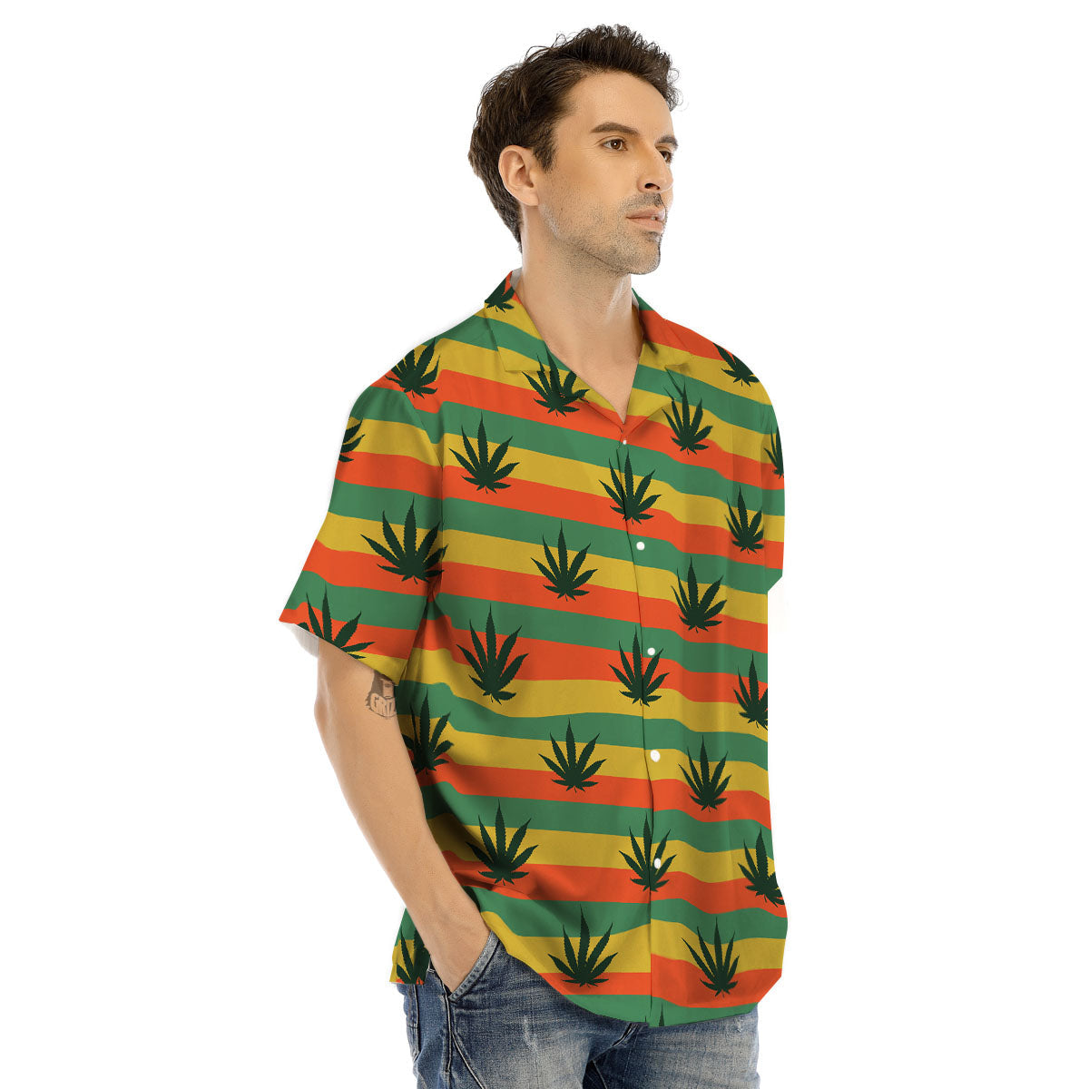 Striped Rasta Print Pattern Men's Hawaiian Shirt-grizzshop