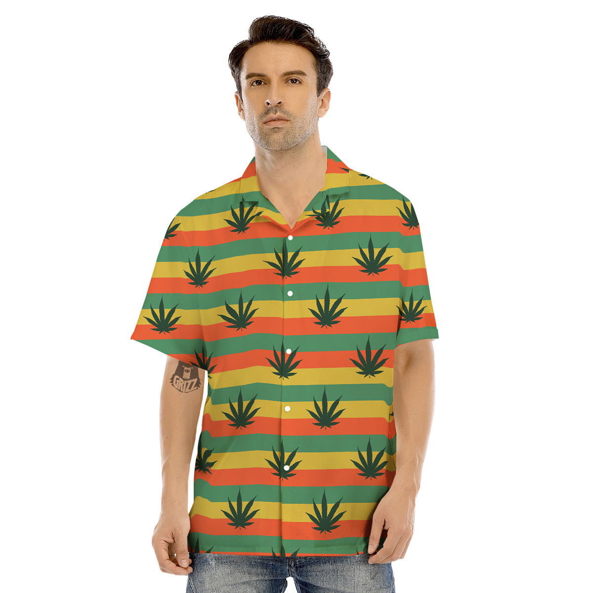Striped Rasta Print Pattern Men's Hawaiian Shirt-grizzshop