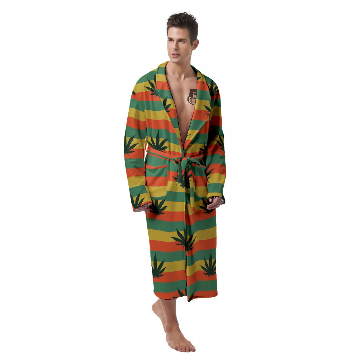 Striped Rasta Print Pattern Men's Robe-grizzshop