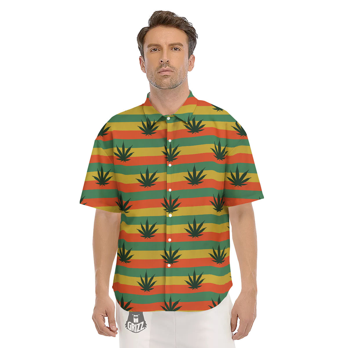 Striped Rasta Print Pattern Men's Short Sleeve Shirts-grizzshop