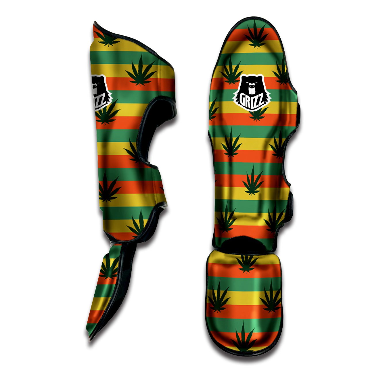 Striped Rasta Print Pattern Muay Thai Shin Guards-grizzshop