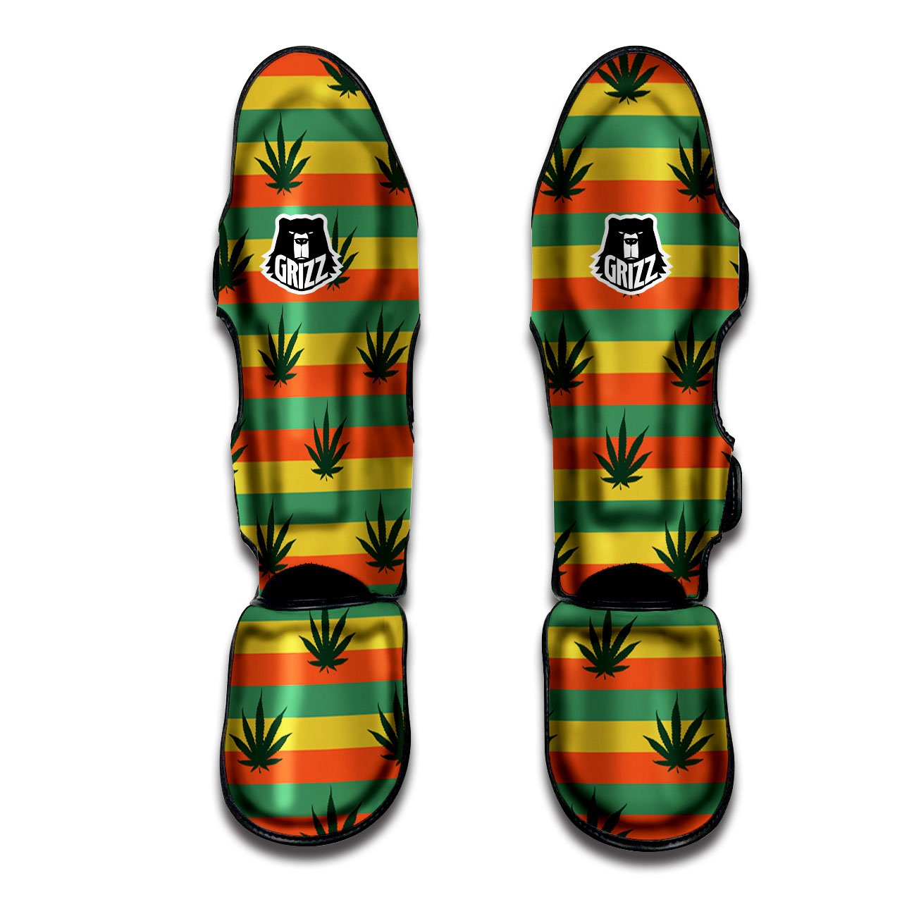 Striped Rasta Print Pattern Muay Thai Shin Guards-grizzshop