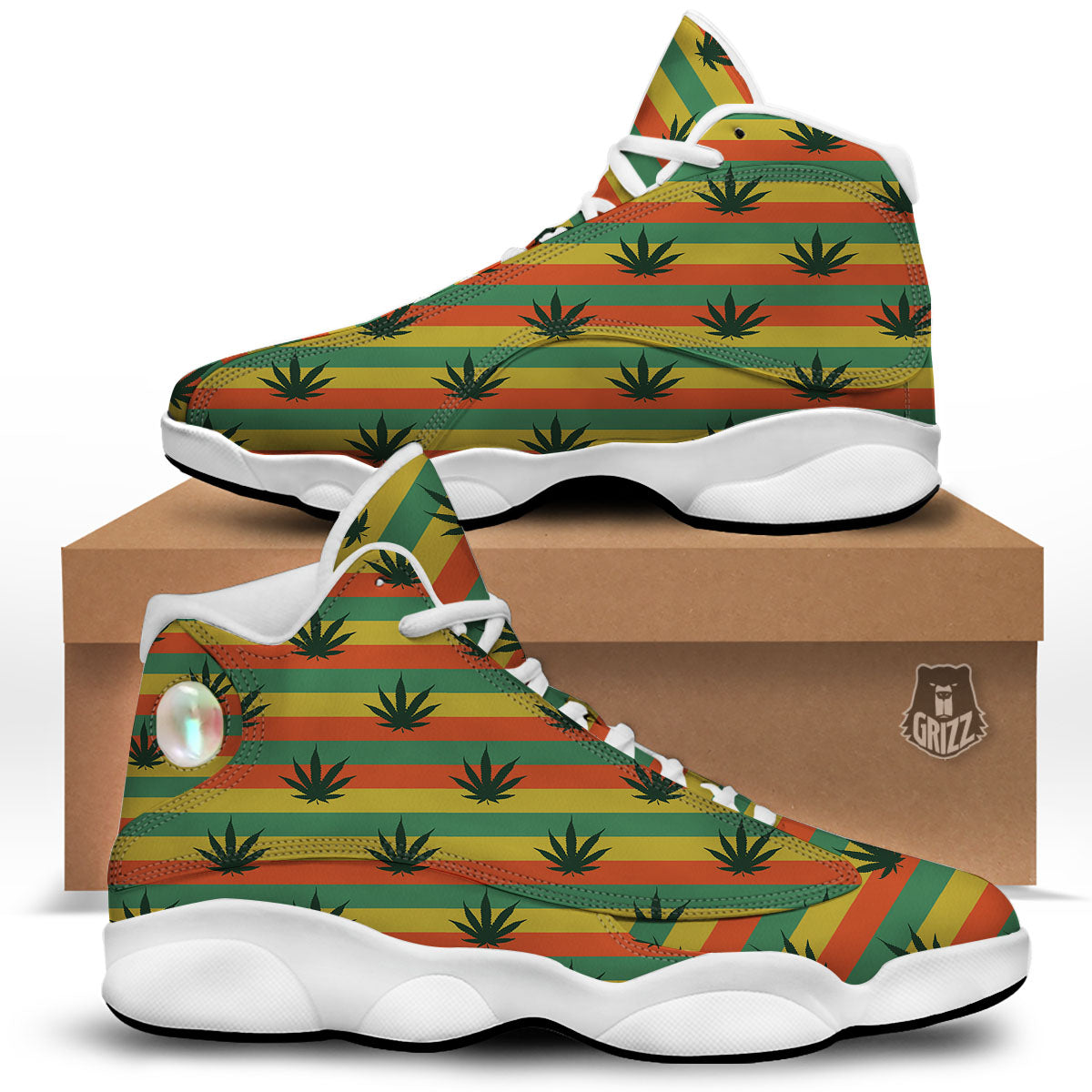 Striped Rasta Print Pattern White Basketball Shoes-grizzshop