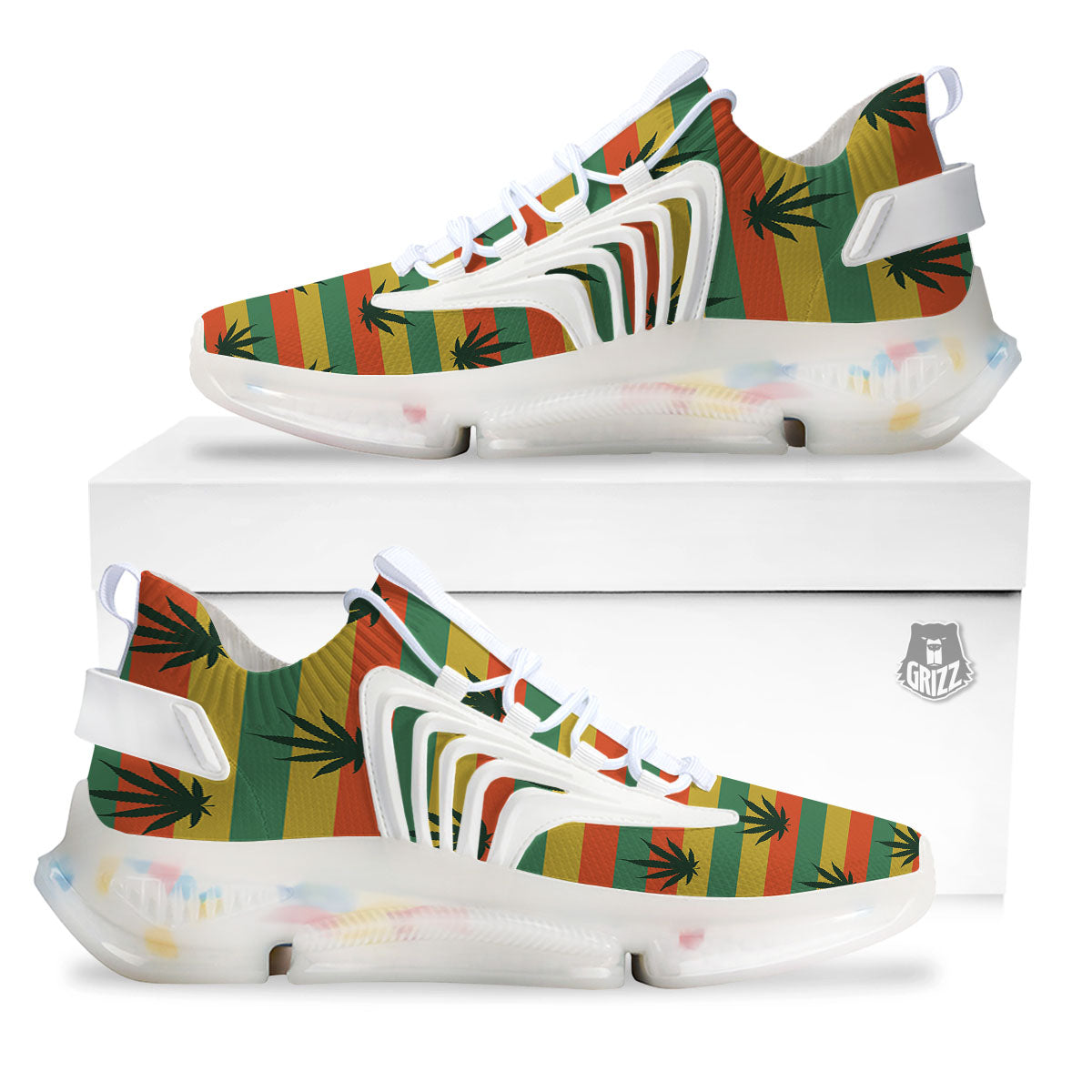 Striped Rasta Print Pattern White Gym Shoes-grizzshop