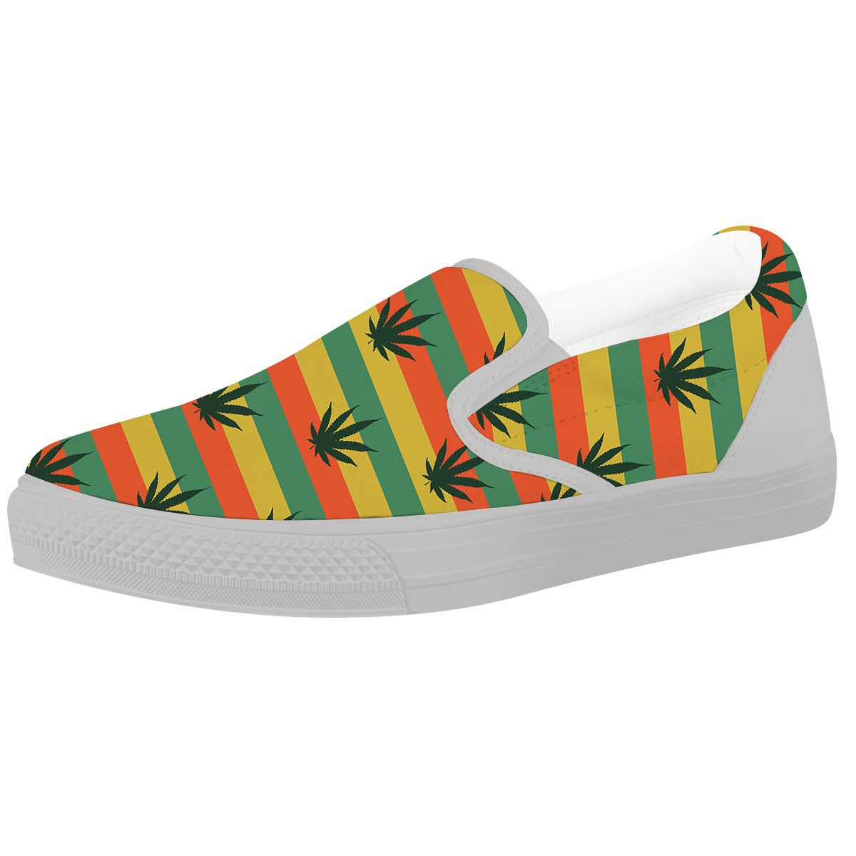 Striped Rasta Print Pattern White Slip On Shoes-grizzshop
