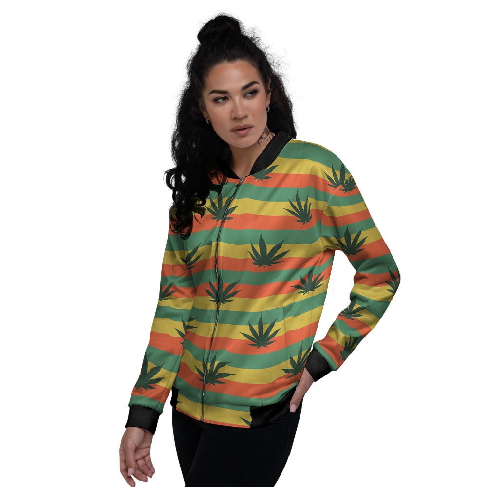 Striped Rasta Print Pattern Women's Bomber Jacket-grizzshop
