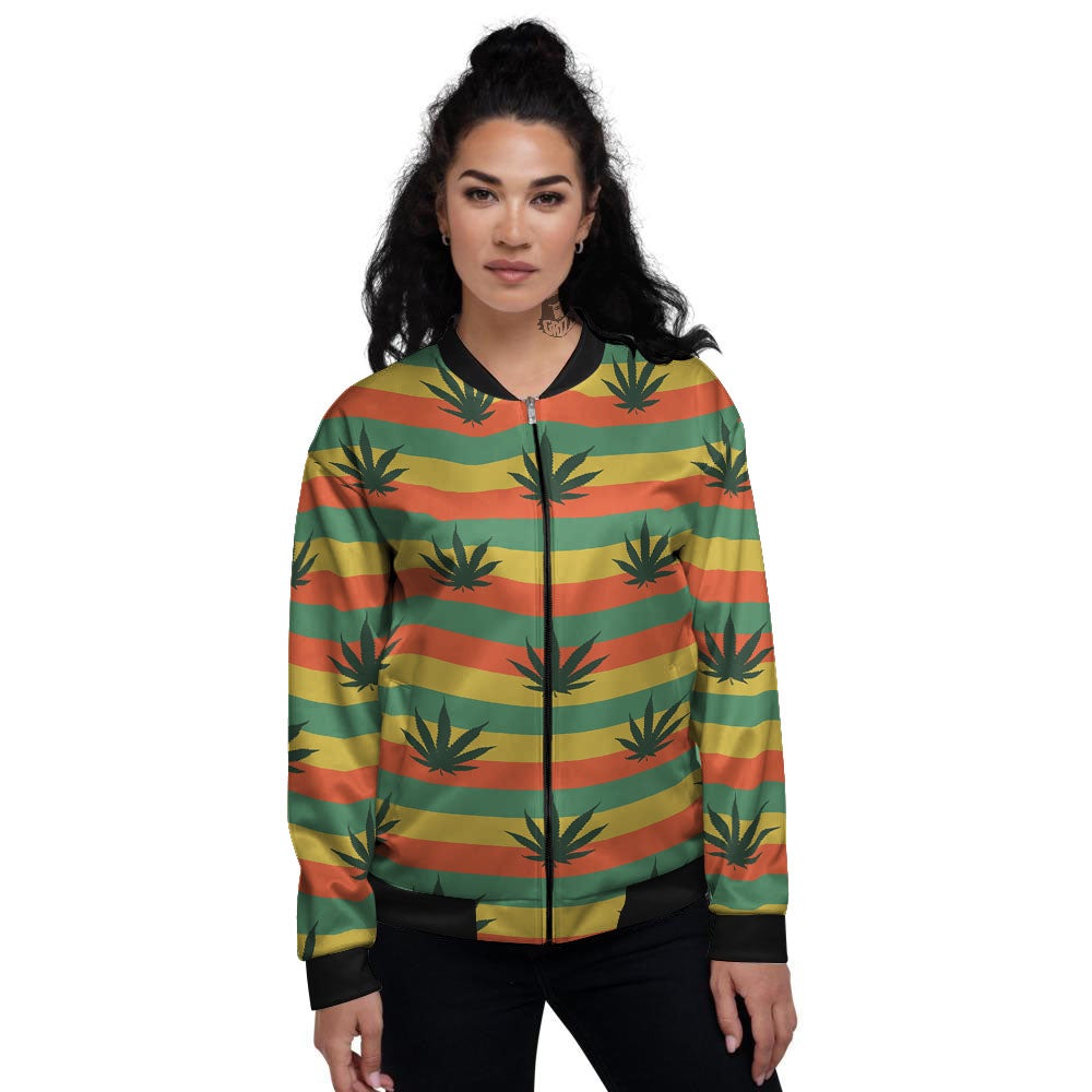 Striped Rasta Print Pattern Women's Bomber Jacket-grizzshop