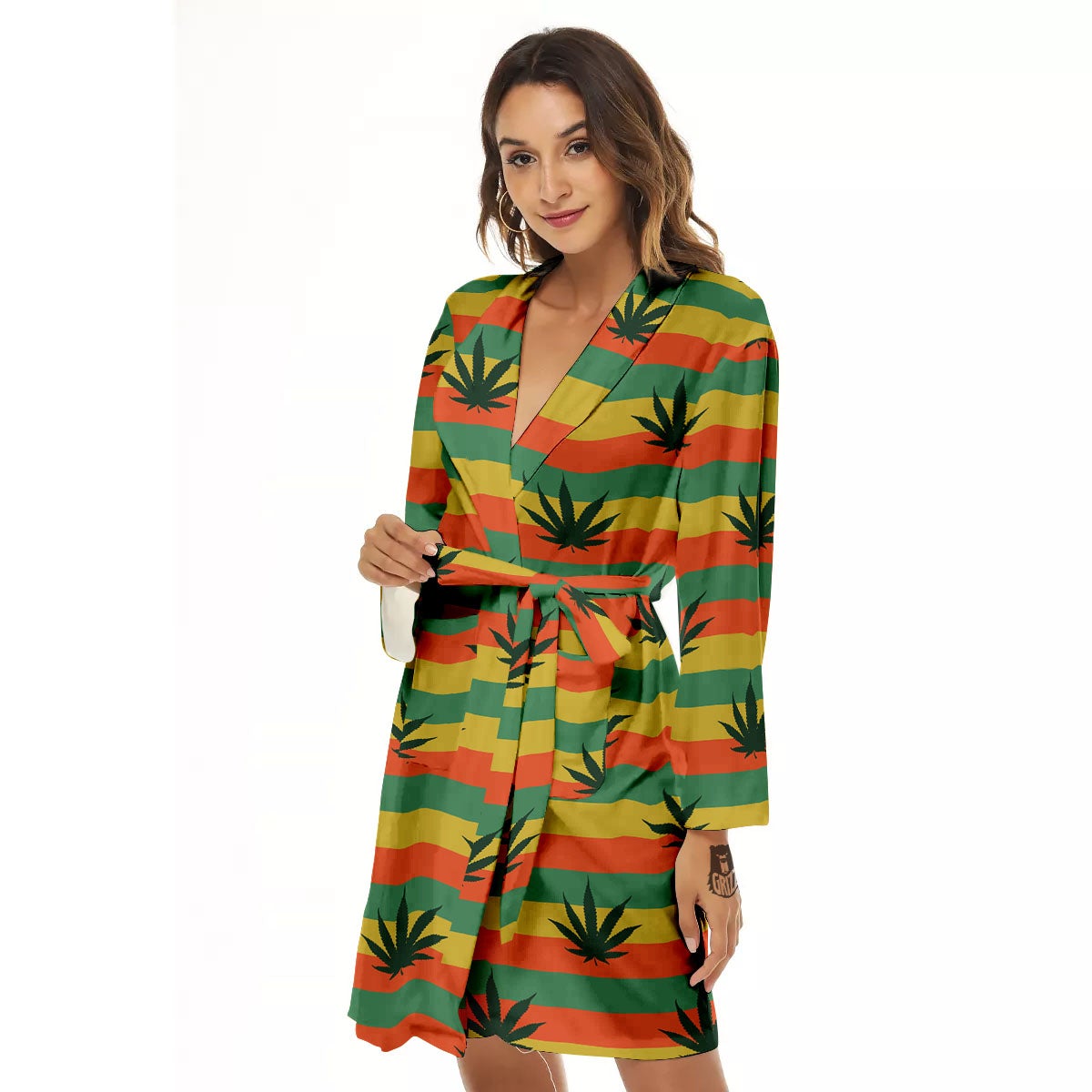 Striped Rasta Print Pattern Women's Robe-grizzshop