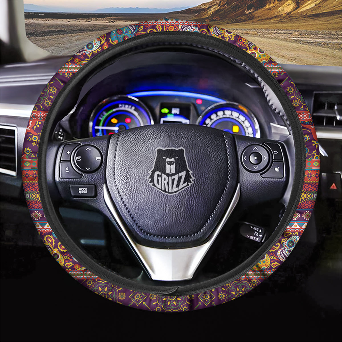 Striped Skull Mexican Style Print Pattern Car Steering Wheel Cover-grizzshop
