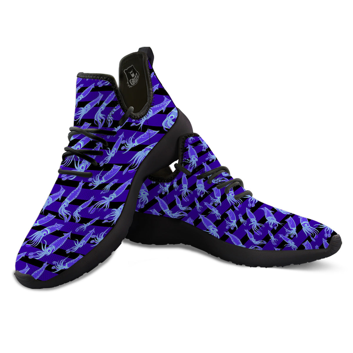 Striped Squid Print Pattern Black Athletic Shoes-grizzshop