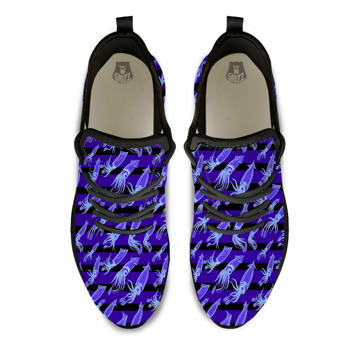 Striped Squid Print Pattern Black Athletic Shoes-grizzshop