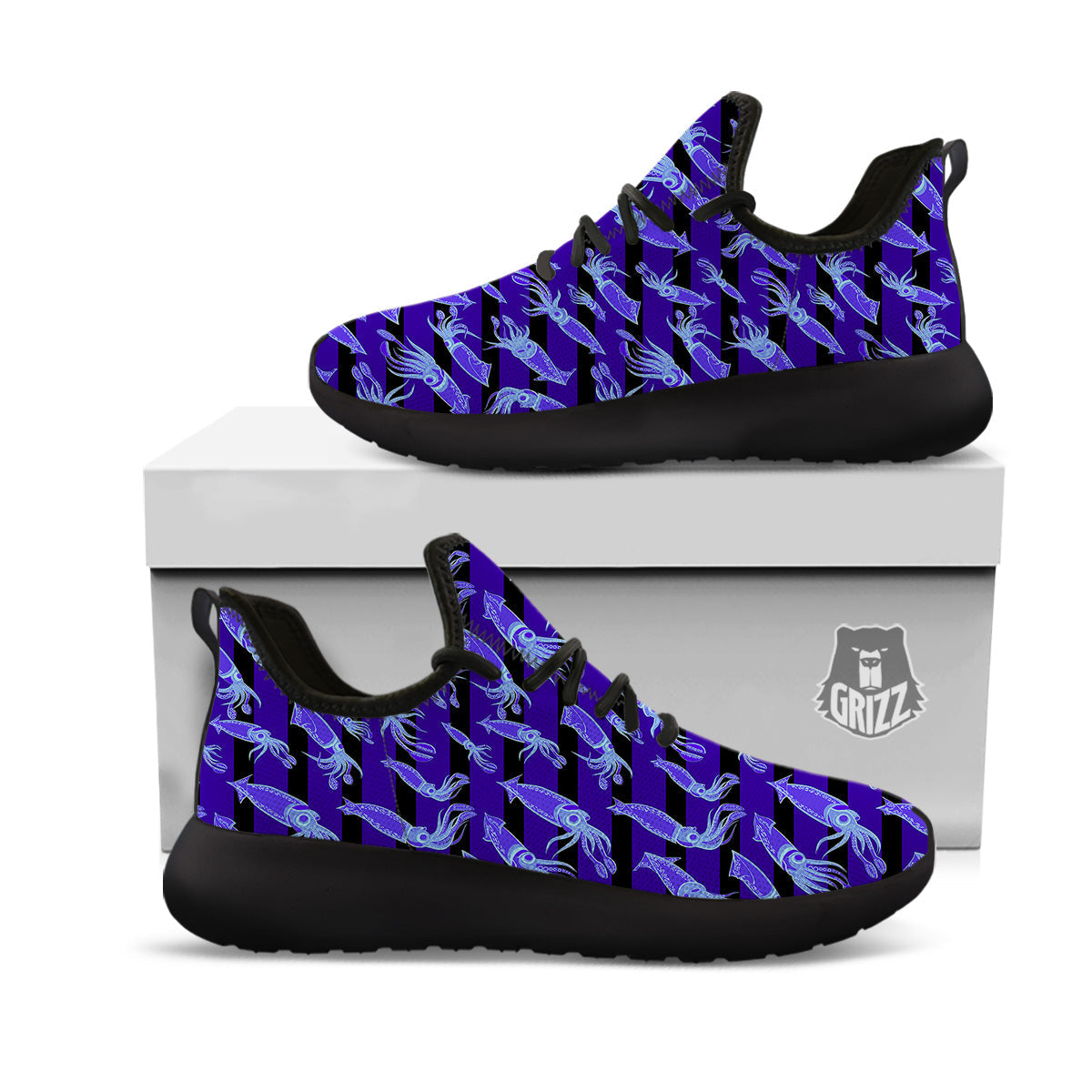 Striped Squid Print Pattern Black Athletic Shoes-grizzshop