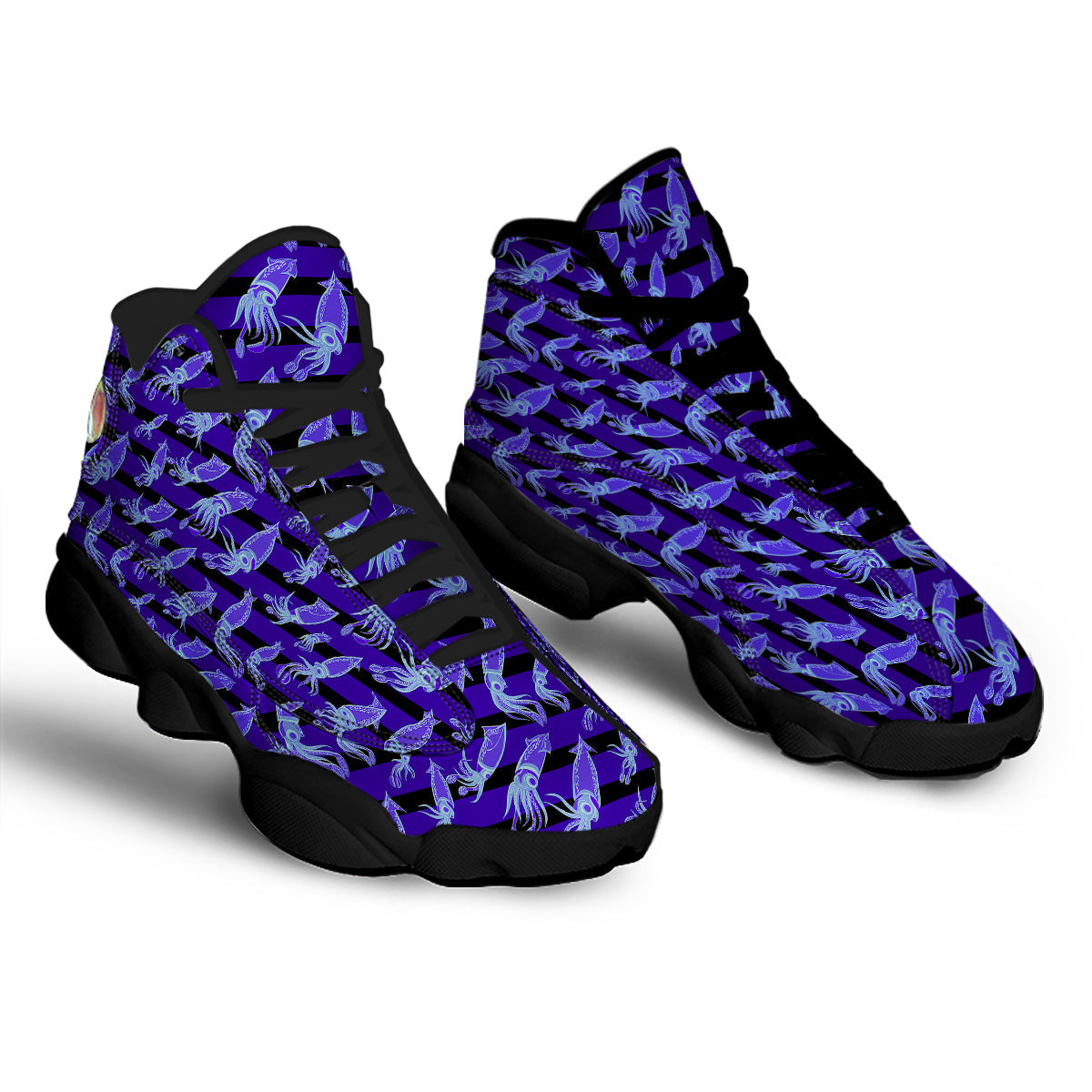 Striped Squid Print Pattern Black Basketball Shoes-grizzshop