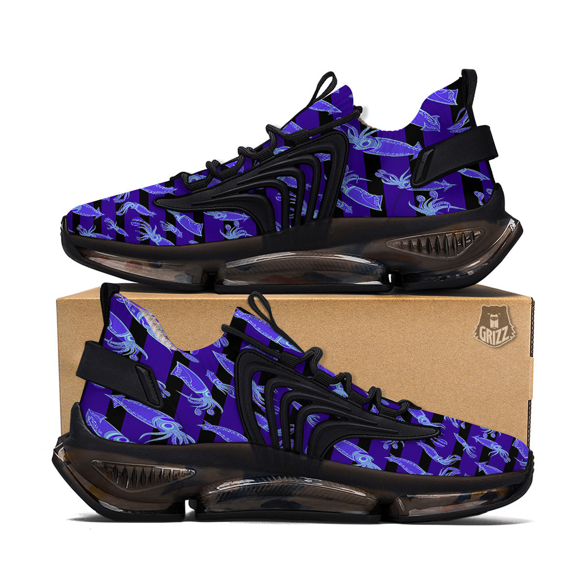 Striped Squid Print Pattern Black Gym Shoes-grizzshop