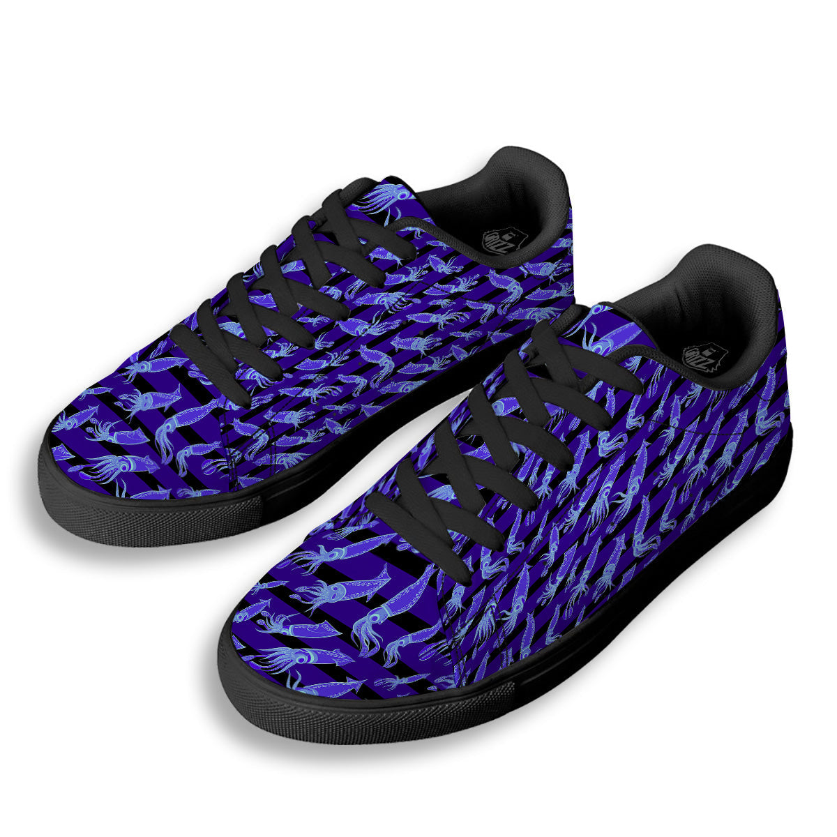 Striped Squid Print Pattern Black Low Top Sneakers-grizzshop
