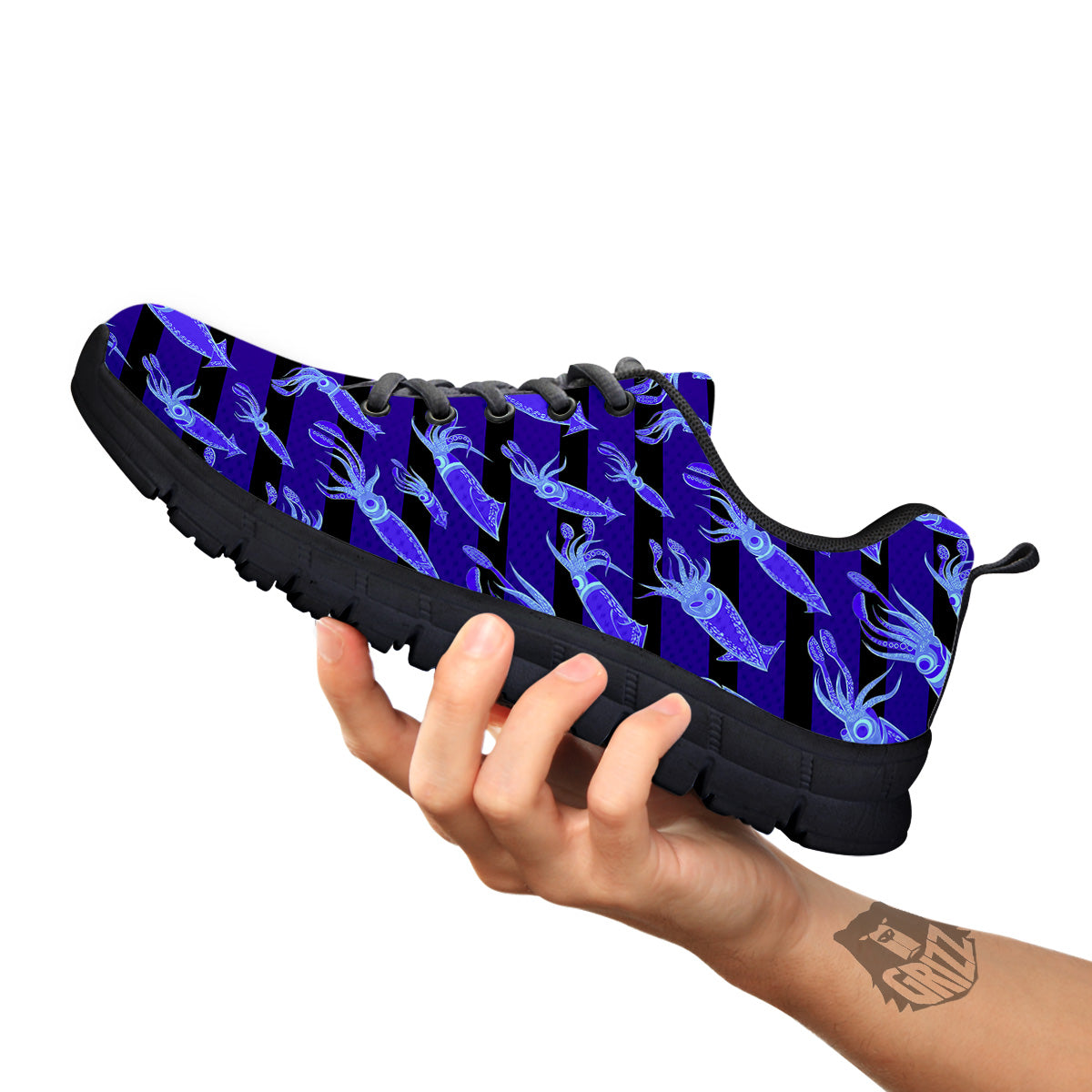 Striped Squid Print Pattern Black Sneaker-grizzshop