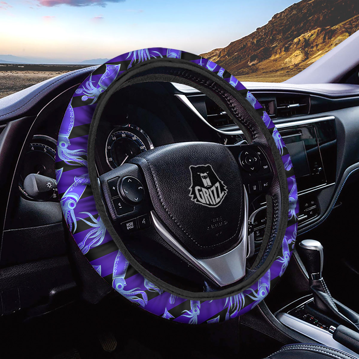 Striped Squid Print Pattern Car Steering Wheel Cover-grizzshop