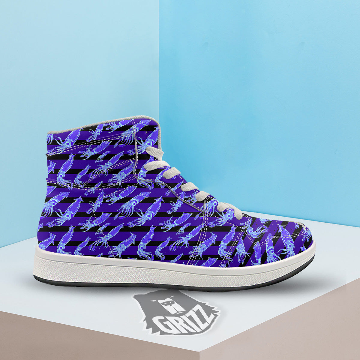 Striped Squid Print Pattern High Top Sneakers-grizzshop