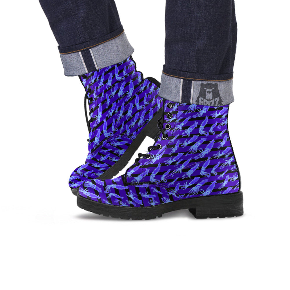 Striped Squid Print Pattern Leather Boots-grizzshop