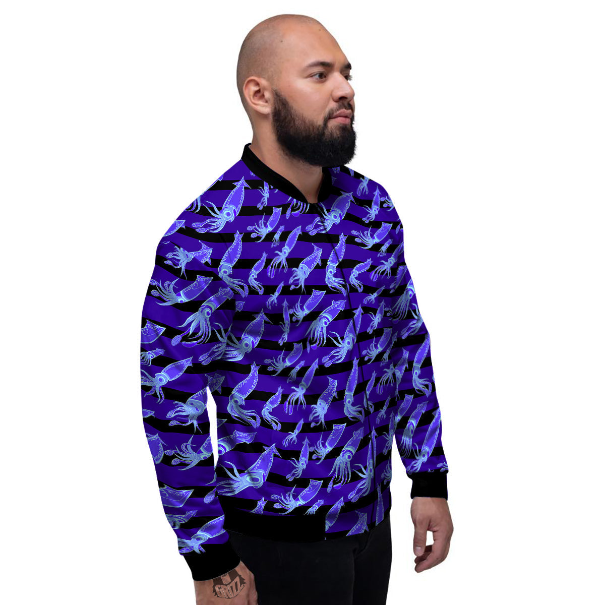 Striped Squid Print Pattern Men's Bomber Jacket-grizzshop