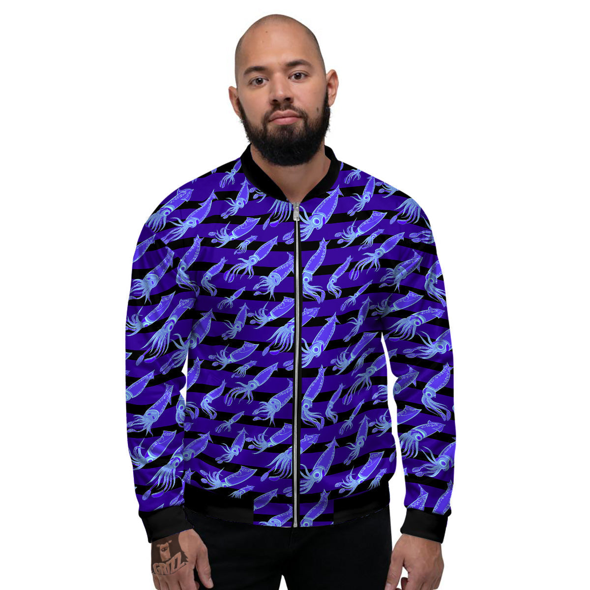 Striped Squid Print Pattern Men's Bomber Jacket-grizzshop