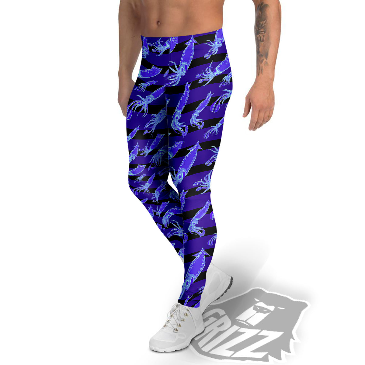 Striped Squid Print Pattern Men's Leggings-grizzshop