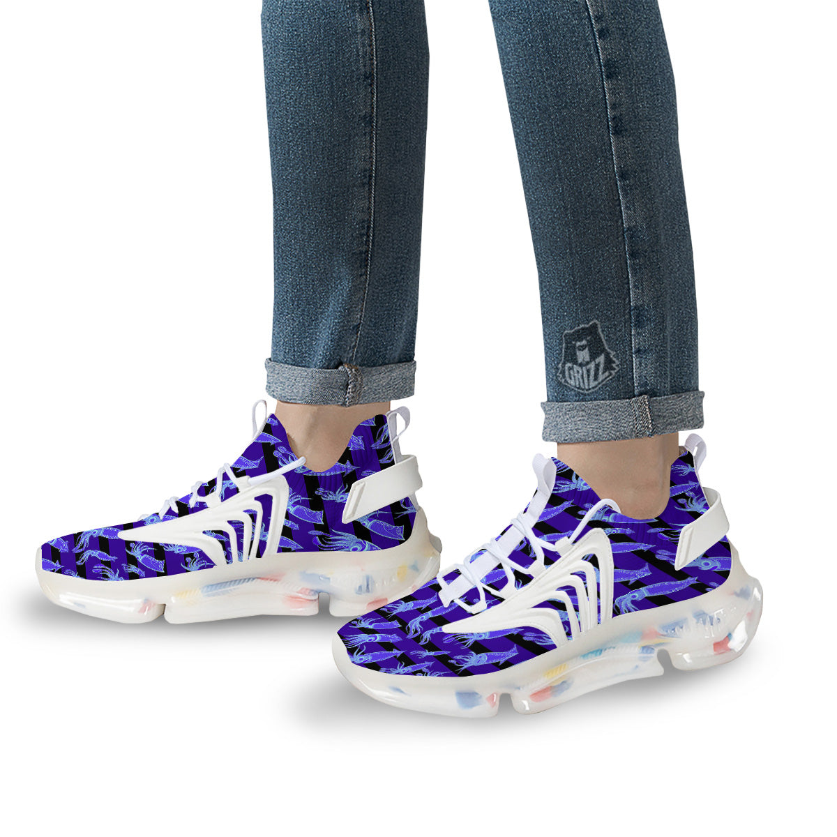 Striped Squid Print Pattern White Gym Shoes-grizzshop
