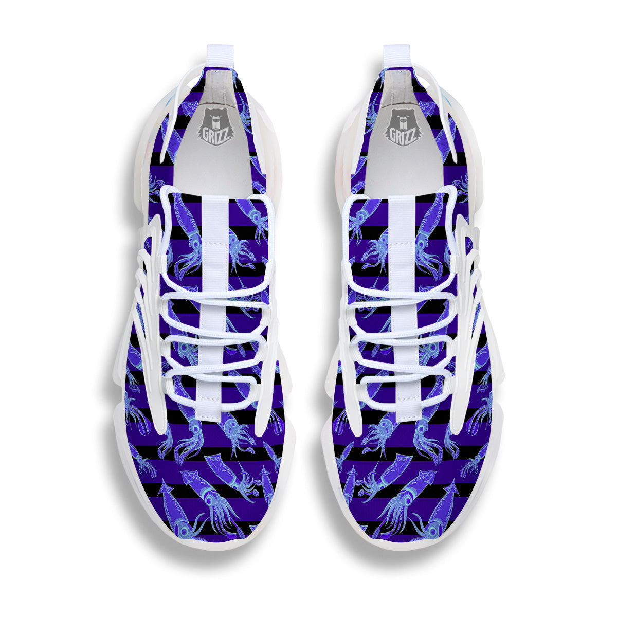 Striped Squid Print Pattern White Gym Shoes-grizzshop