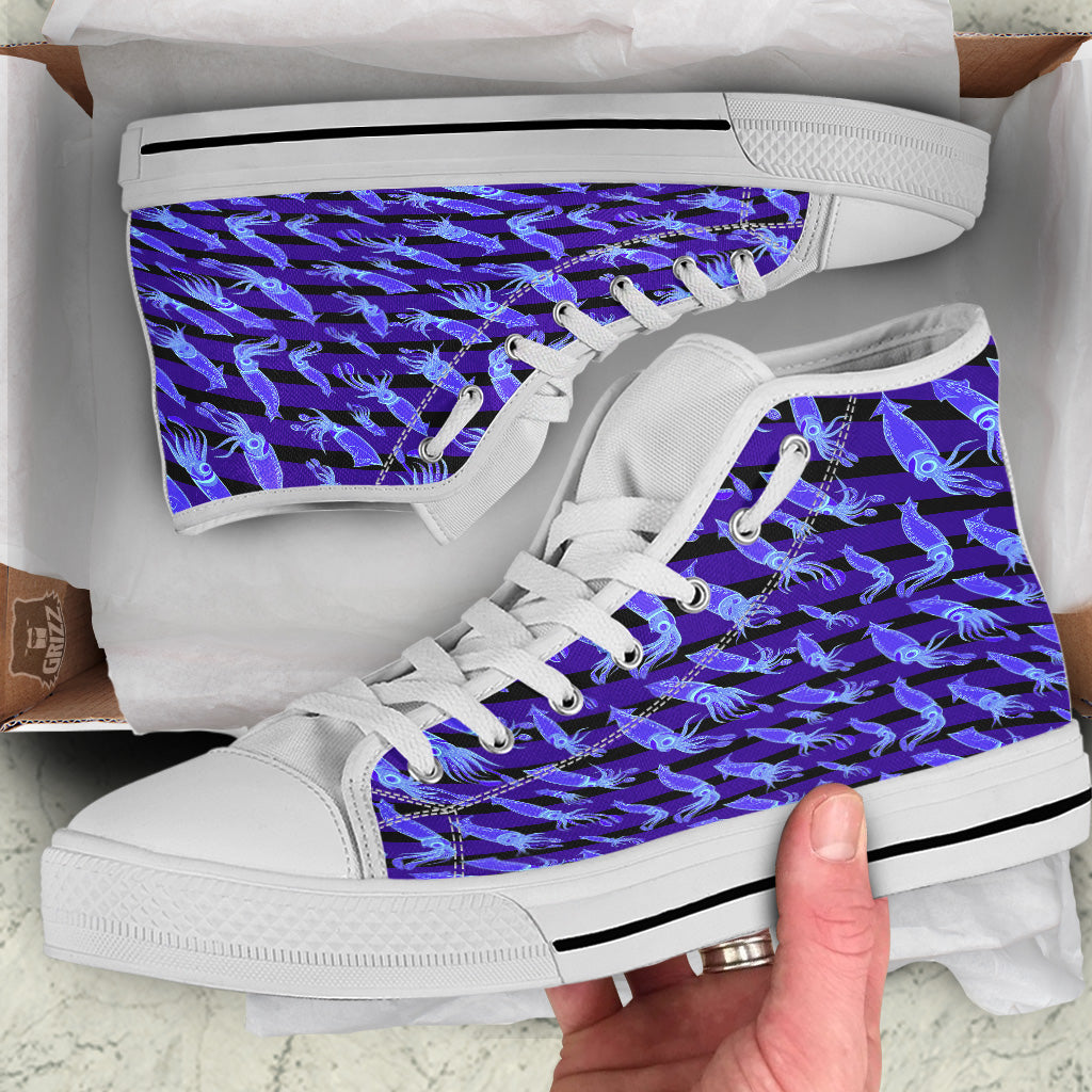 Striped Squid Print Pattern White High Top Shoes-grizzshop